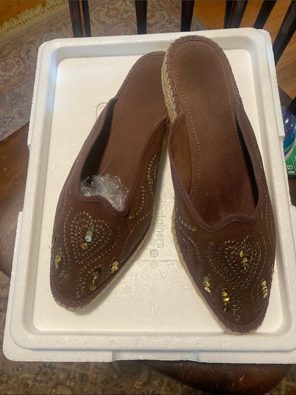 Vtg. Embroidered Espadrille Flat Mules EUC